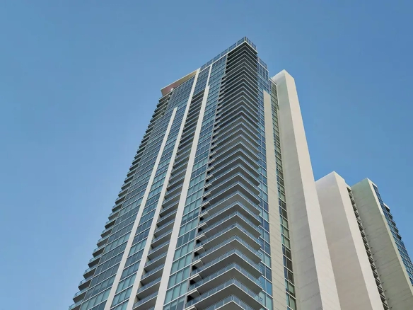 An image looking up at a condo in Liberty Village. One of the better investments in Liberty Village.