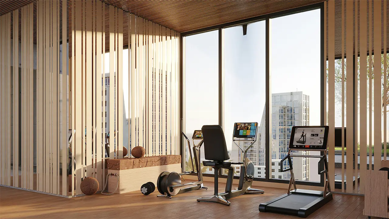 An image of a condo gym which would increase liberty village condo fees.